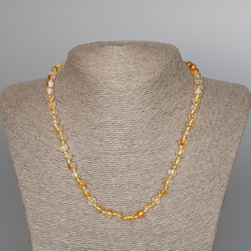 Citrine Necklace with Natural Stone — Smooth Beads, 6mm Diameter, 48cm Length