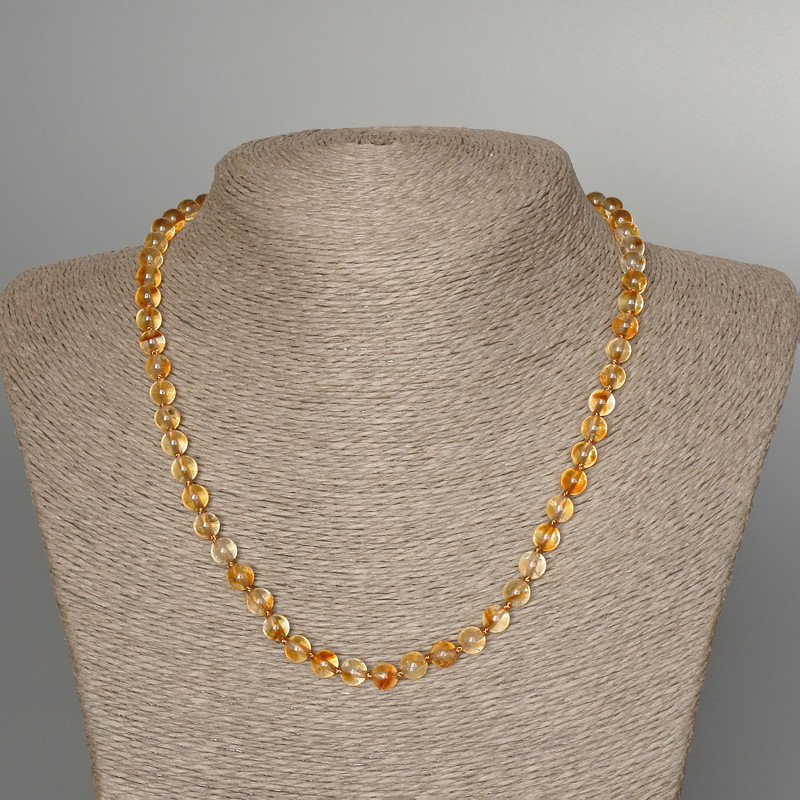 Citrine necklace with natural citrine stones, smooth beads, 6 mm diameter, 49 cm length