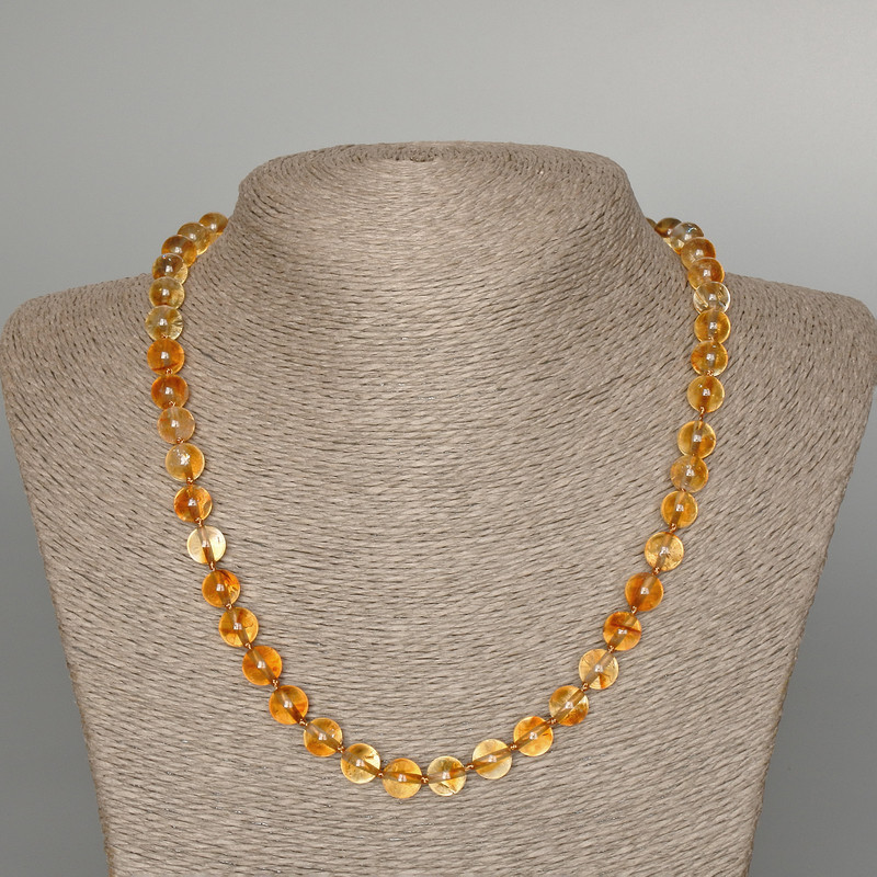 Citrine Necklace with natural stone, smooth beads, 8 mm diameter, 49 cm length