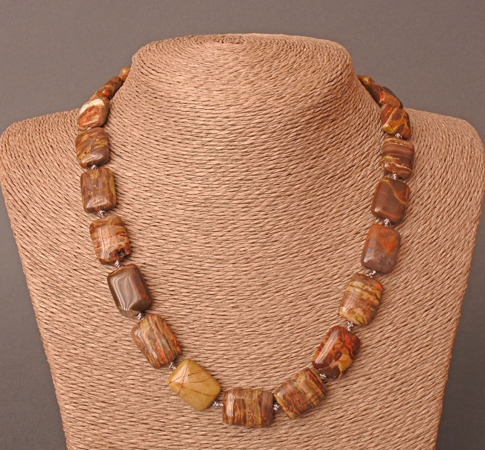 Picasso Jasper Necklace - natural stone, rectangle shape, 13×18 mm, length 48 cm