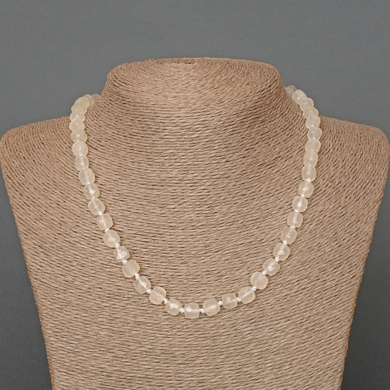 Rock crystal necklace with natural stone, faceted cube, diameter 7 mm ±, length 46 cm ±
