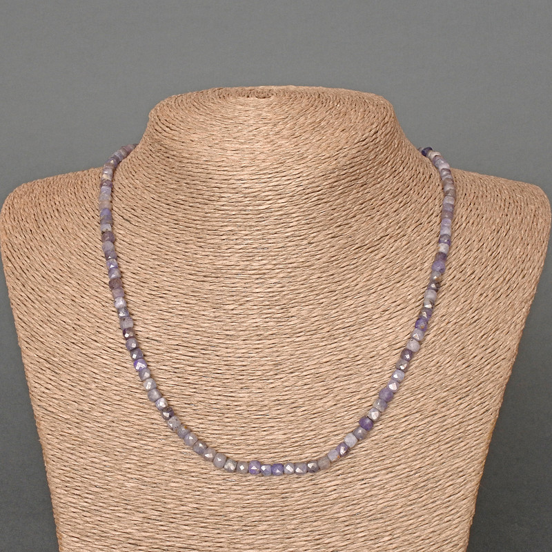 Iolite Necklace with natural stone, faceted cube beads, 4 mm diameter, 48 cm length