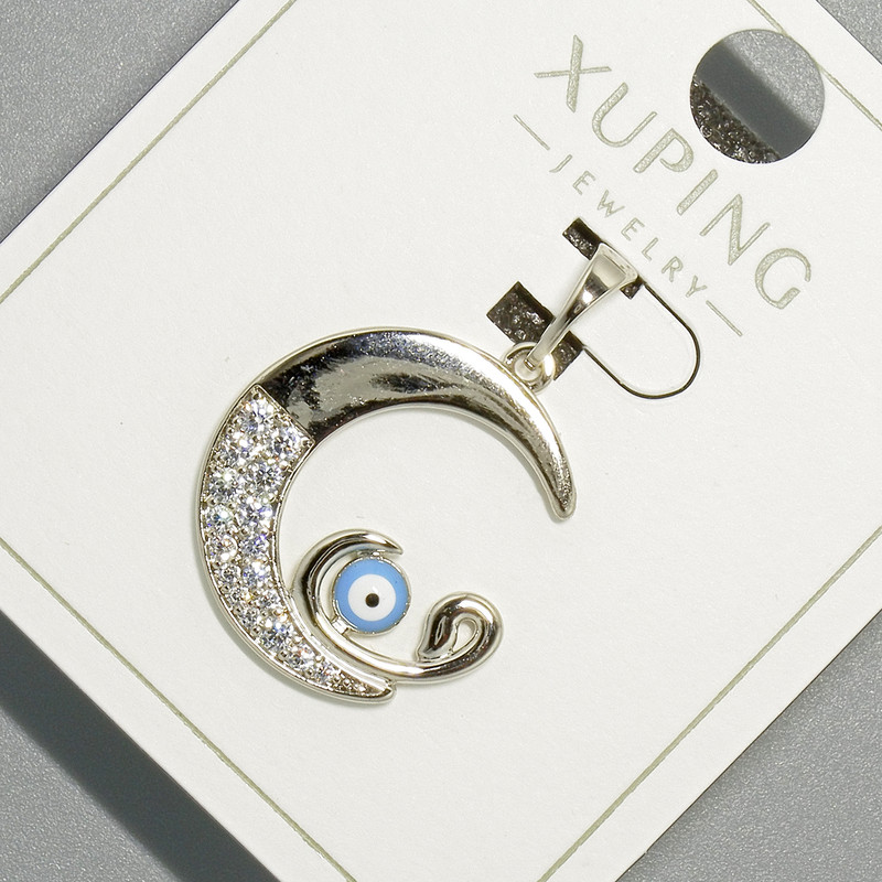 Pendant "Moon's Eye" Xuping with white crystals and blue enamel, diameter 18.5 x 19.5 mm +/-, length 26 mm +/-, rhodium-plated