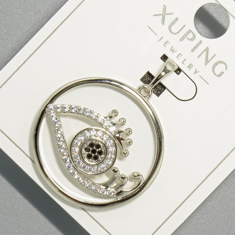 Pendant 'Eye' Xuping with white and black rhinestones, diameter 26 mm, length 33 mm, rhodium-plated