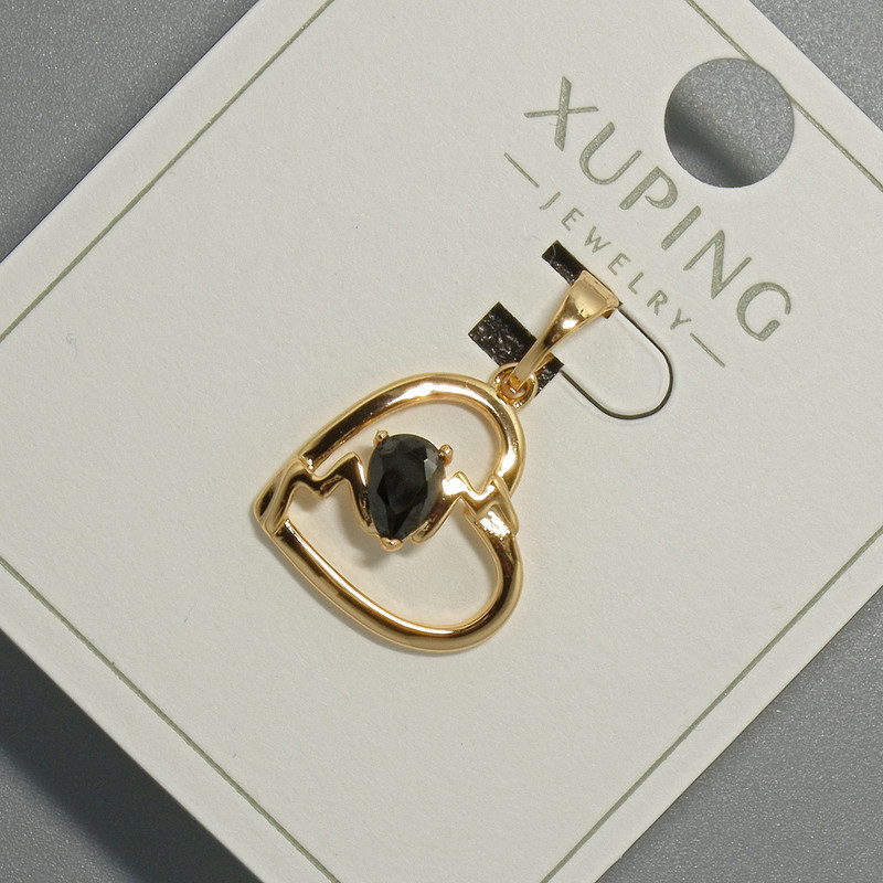 Pendant 'Heart' Xuping with a Black Crystal, diameter 15×14 mm, 5 mm ±, length 22.5 mm ±, 18K gold plating