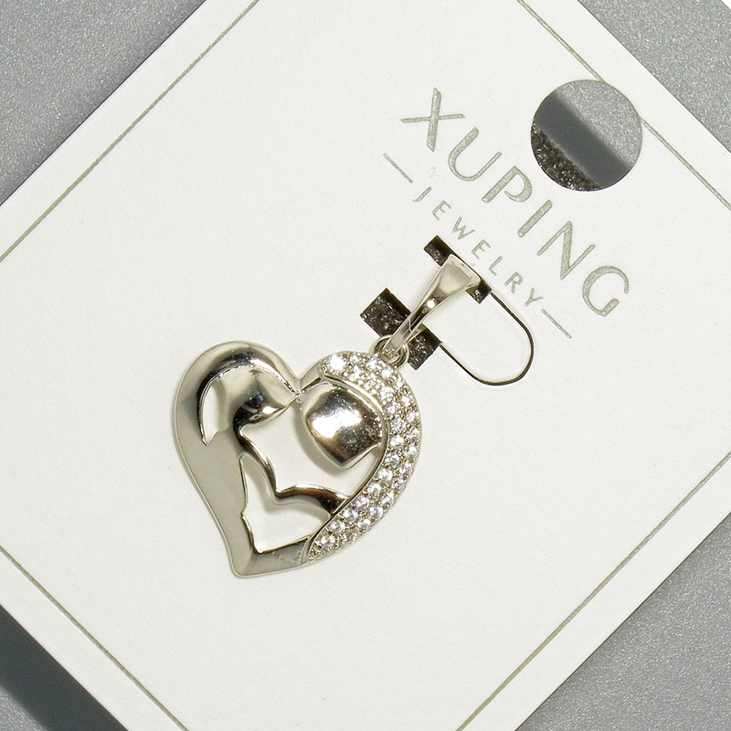 Pendant "Heart" Xuping with white crystals, diameter 16x16 mm +/-, length 23.5 mm +/- rhodium