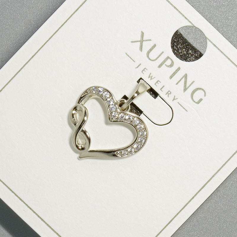 Pendant "Heart" Xuping with white crystals, diameter 16 x 14 mm, length 19.5 mm, rhodium finish