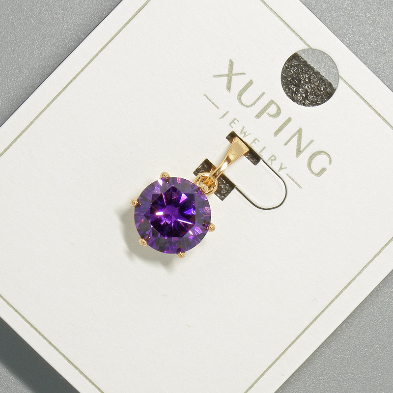 Xuping Pendant with Violet Crystal, 9 mm Diameter, 17 mm Length, 18K Gold Plating