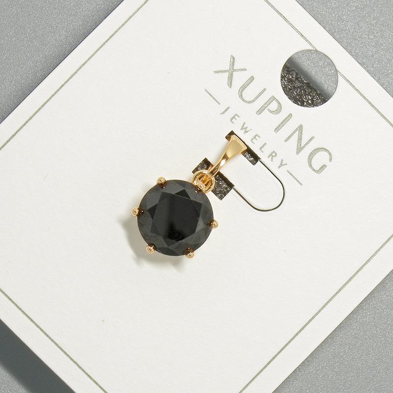 Xuping Pendant with Black Crystal, diameter 9 mm, length 17 mm, 18K Gold Plating