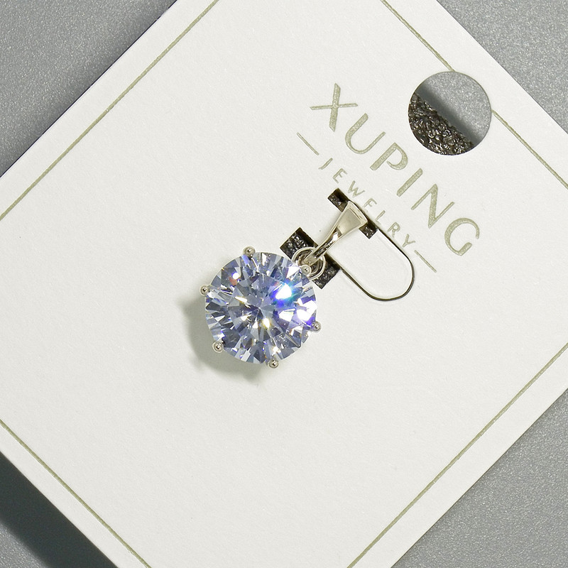 Xuping Pendant with White Crystal, 9 mm diameter, 17 mm length, rhodium
