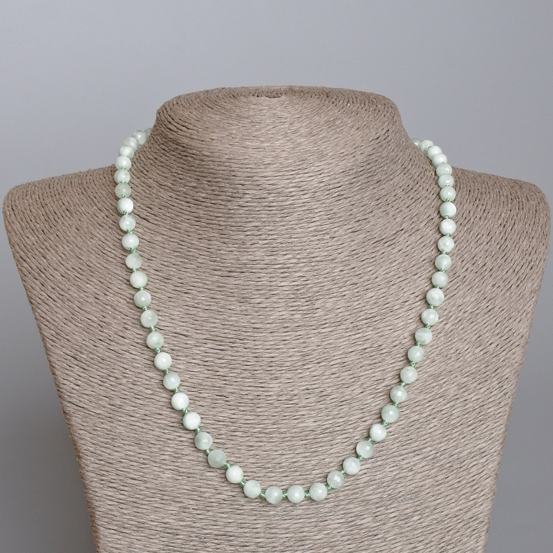 Angelite necklace with natural stone, faceted bead, 6mm diameter, 49cm length