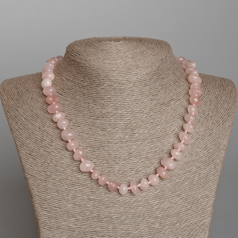 Rose Quartz Necklace, natural stone, faceted, 11×6 mm diameter, length 46 cm