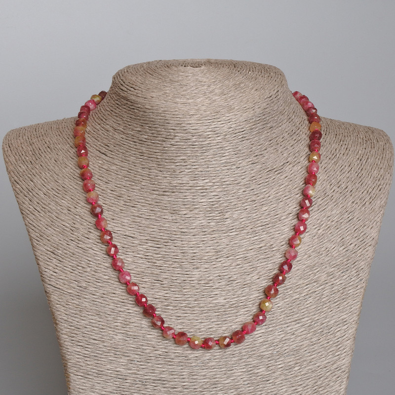Polychrome Tourmaline Necklace with Faceted Cubes, 6 mm Diameter ±, Length 49 cm ±