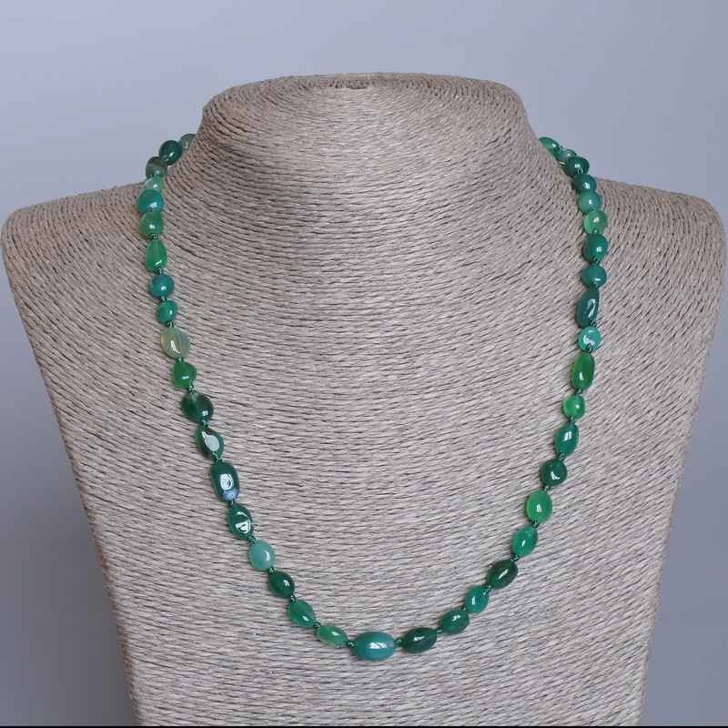 Necklace of green agate, natural stone, faceted, diameter 6×8 mm, length 48 cm