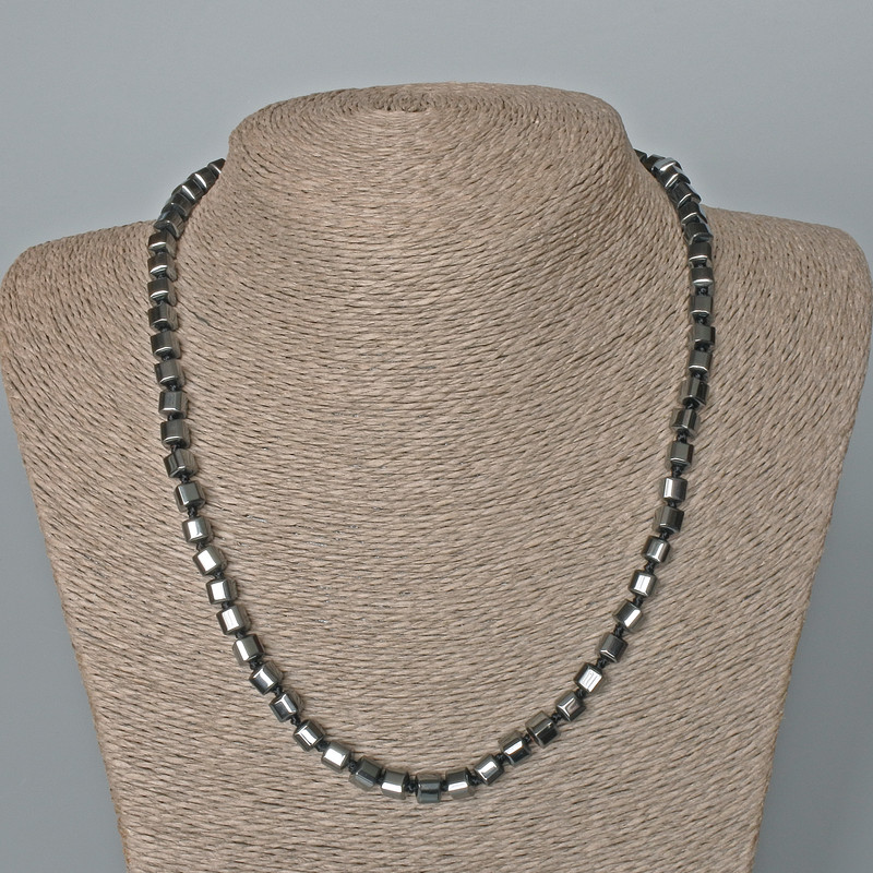 Hematite Cube-Bead Necklace, 6 mm Diameter, 48 cm Length