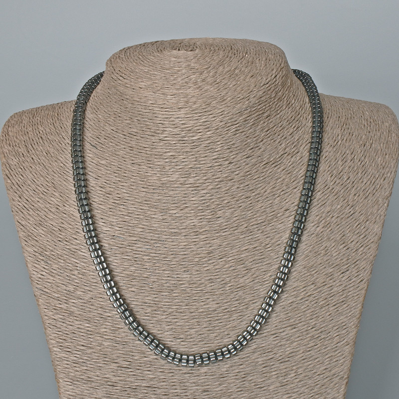 Hematite Flower Necklace, bead size 6x3 mm, length 50 cm