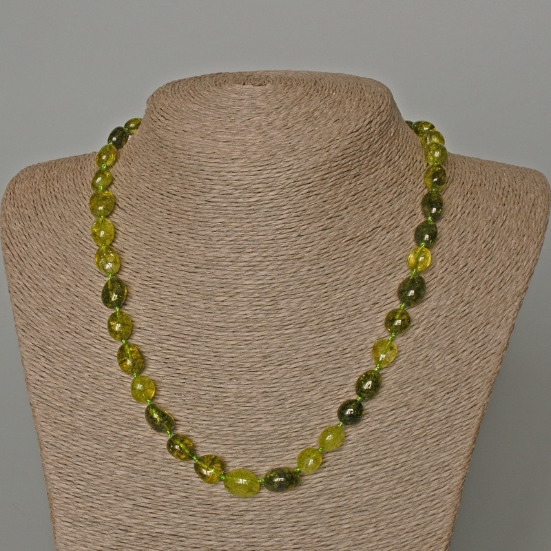 Olive Crystal Necklace (Olive-green tinted) Faceted Beads, 9x12 mm, length 48 cm ±