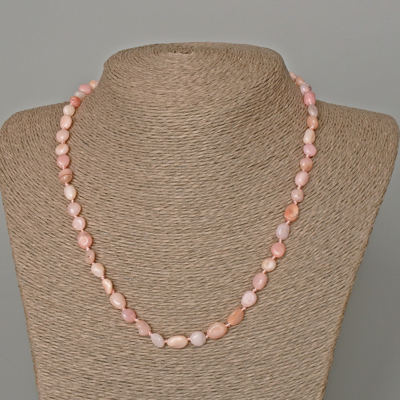 Pink Opal Necklace with natural stone, faceted beads, diameter 6x8 mm, length 49 cm