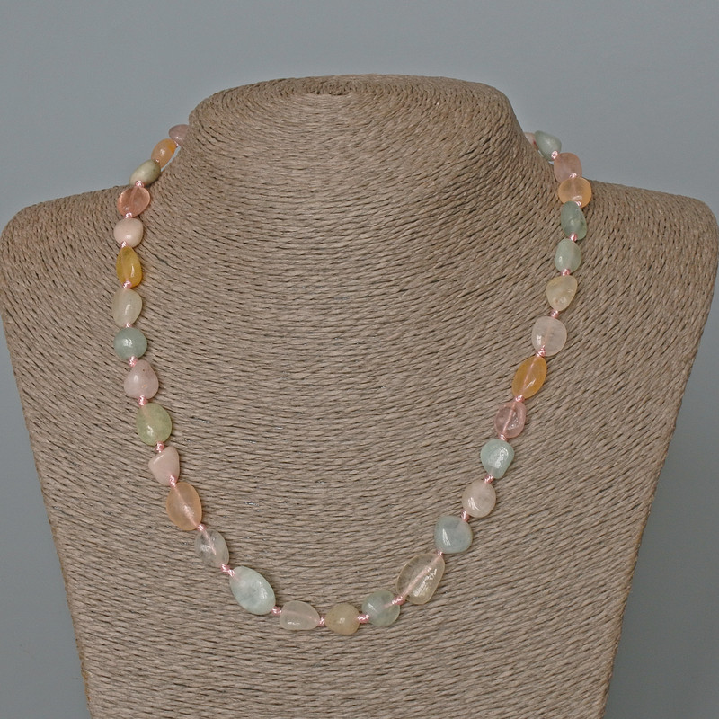 Morganite Necklace, natural stone, faceted beads, diameter 9x12 mm, length 49 cm