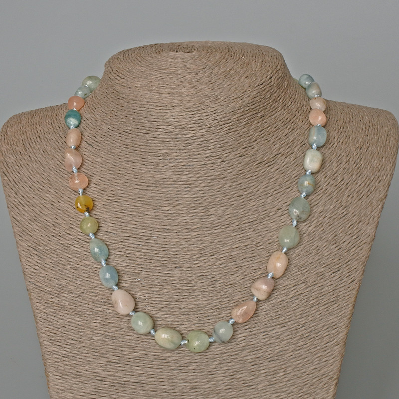Morganite Necklace with natural stone, faceted beads, 9x12 mm diameter, 49 cm length