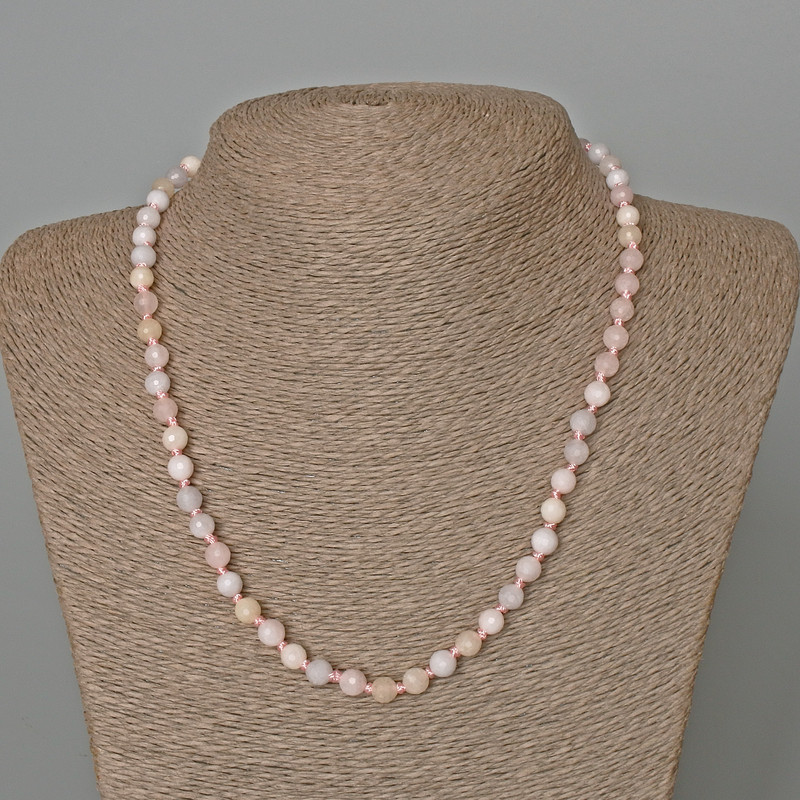 Morganite Necklace with Natural Gemstone, Faceted Bead, 6 mm Diameter, 48 cm Length