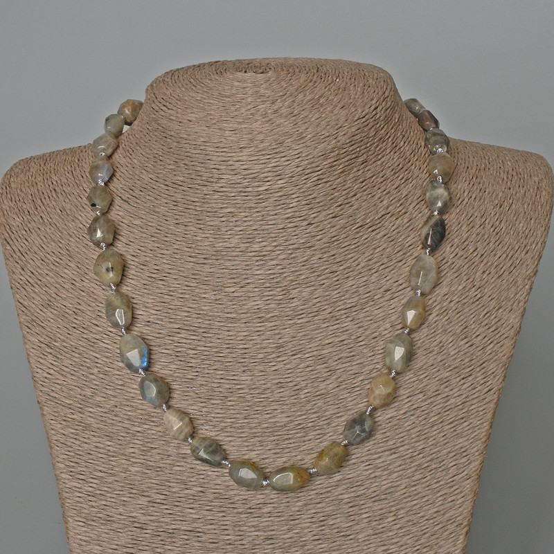 Labradorite Necklace with natural labradorite stones, multi-faceted, 9×12 mm diameter, 50 cm length