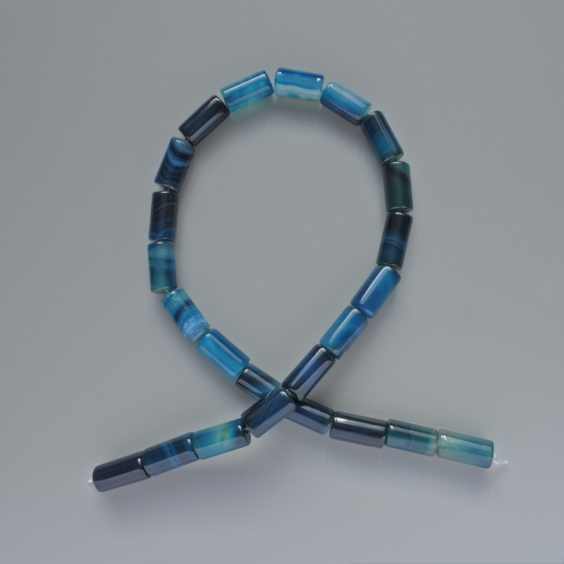 Blue Agate Beads, Natural Stone Cylindrical, Diameter 8×16 mm, Length 38 cm ± on Thread
