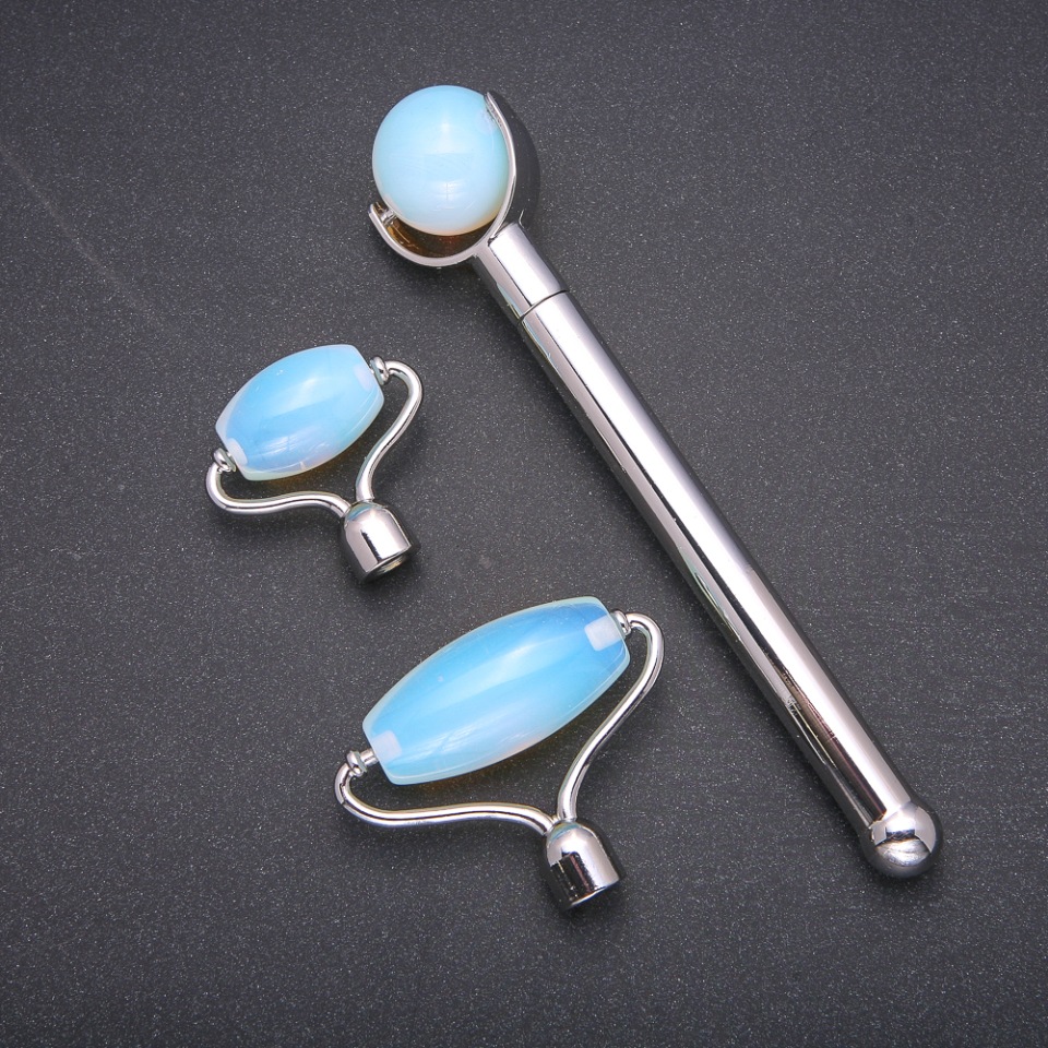 Moonstone Massager Set with 3 Attachments, Silver Metal