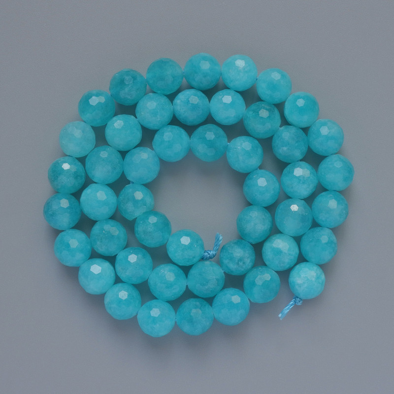Aquamarine Beads, Natural Stone, Faceted Balls, 8mm Diameter, 38 cm Length on Thread