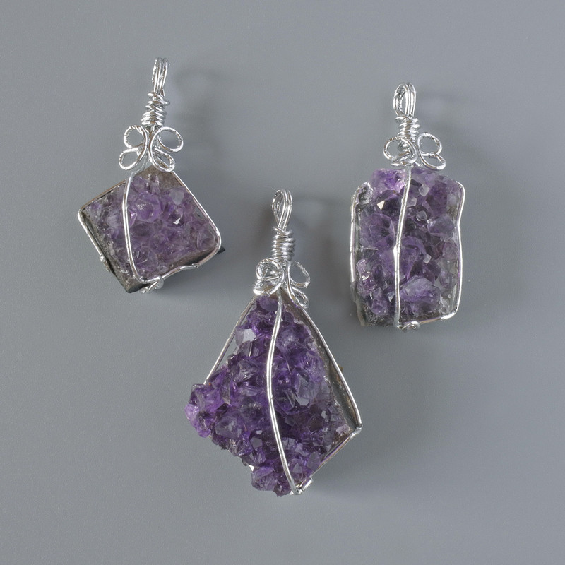 Amethyst Druzy Geode Pendant in a Silver Setting