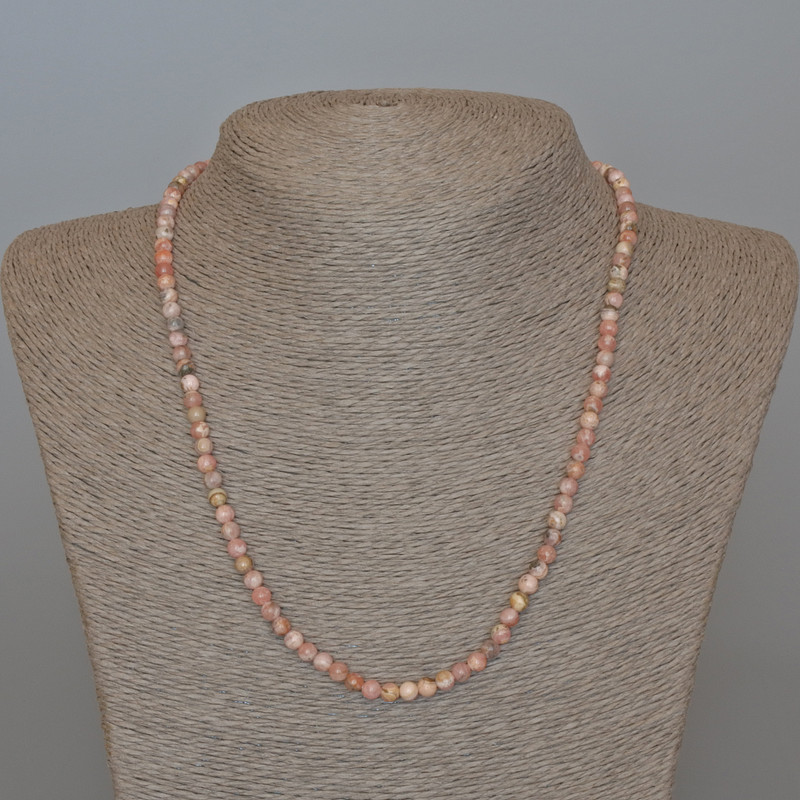 Rhodochrosite Necklace Natural Stone Smooth Bead, diameter 4–5 mm, length 48 cm