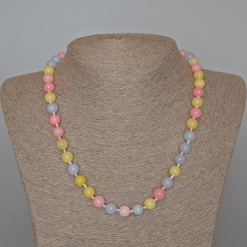 Morganite Necklace with Natural Stone, Smooth Bead, Diameter 8.5 mm, Length 49 cm