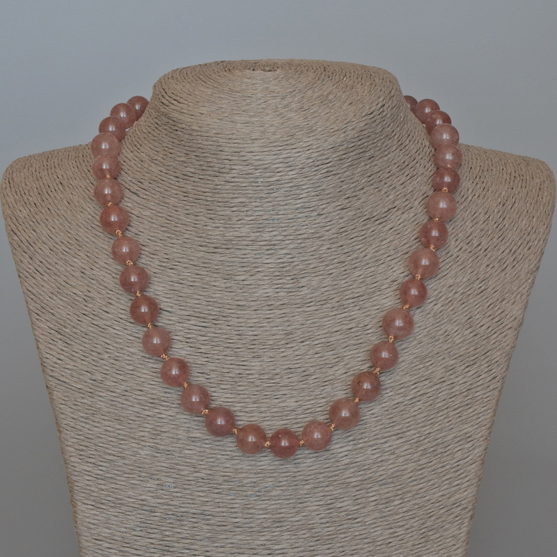 Strawberry Quartz Necklace, Natural Stone, Smooth Bead, 10.5 mm Diameter, 48 cm Length