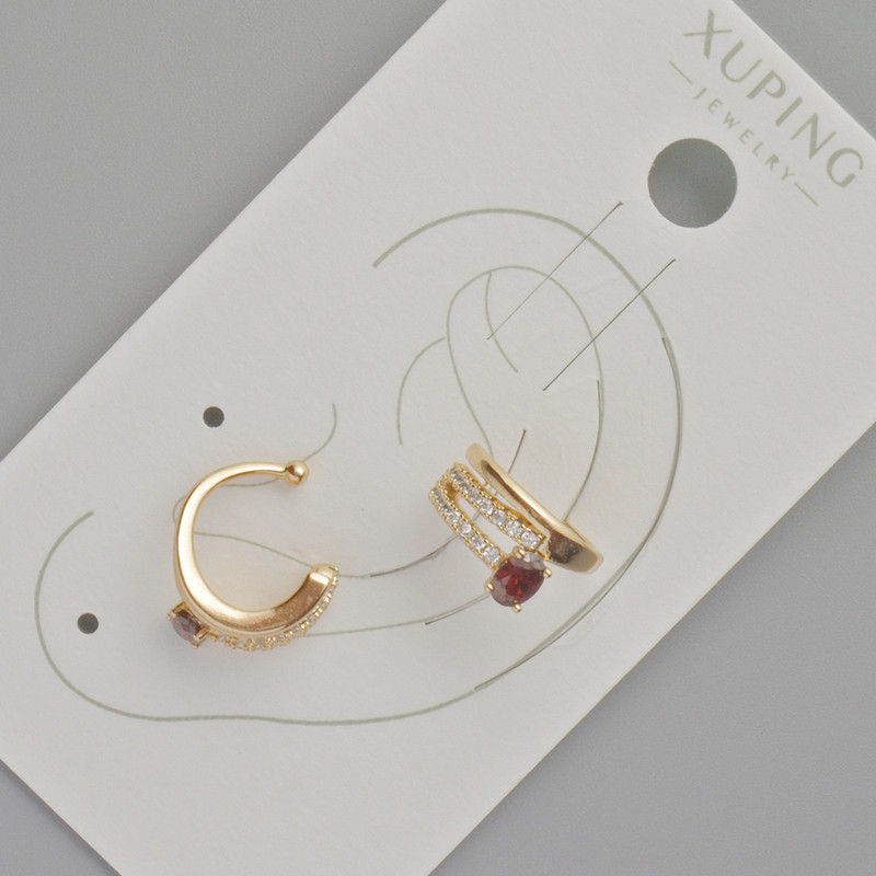 Kaf Xuping with red crystal and white rhinestones, diameter 11.5x5.5 mm - 18K Gold Plating