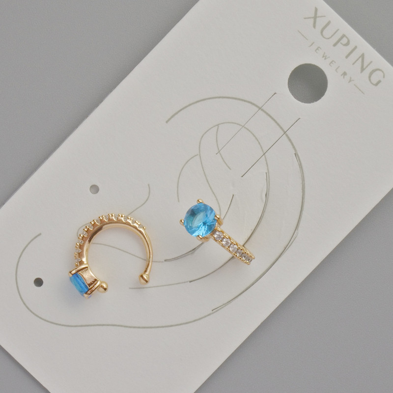 Kaf Xuping with blue crystal and white rhinestones, diameter 13x5 mm +/- 18K gold plating