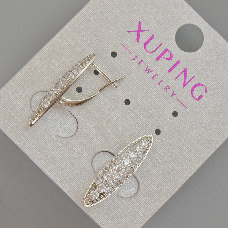 Xuping Earrings with White Rhinestones, Diameter 23×6 mm ± Rhodium