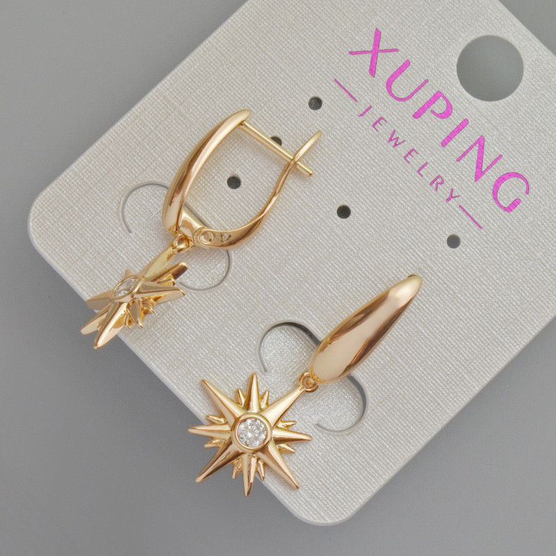 Xuping Earrings "Star" with White Crystal, diameter 15mm±, length 30mm± Gold plating 18K