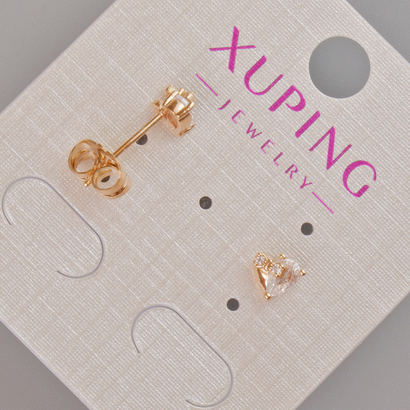 Xuping Heart Stud Earrings with White Crystal, 6×6.5 mm diameter, 18K Gold Plating