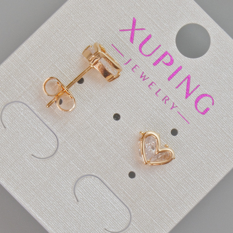 Xuping 'Heart' Stud Earrings with White Crystal, 6.5×8.5 mm, 18K Gold Plating
