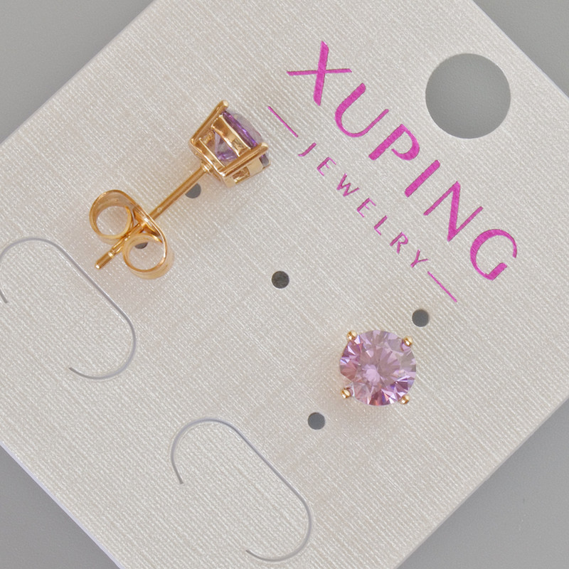 Xuping stud earrings with purple crystal, diameter of about 7 mm, 18K gold plating