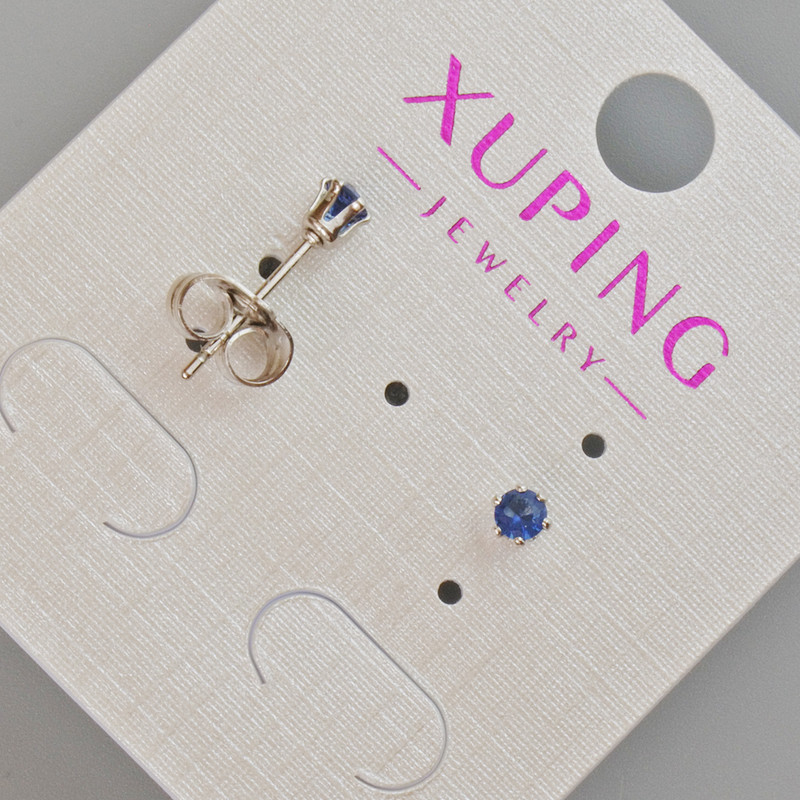 Xuping stud earrings with blue crystal, 3.5 mm diameter, rhodium-plated