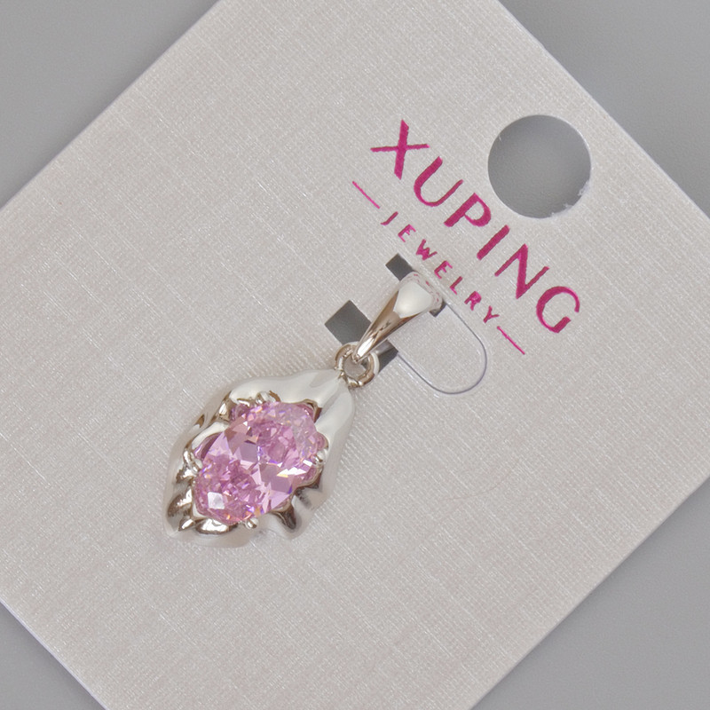 Xuping Pendant with Pink Crystal, 24x11 mm, Rhodium-Plated
