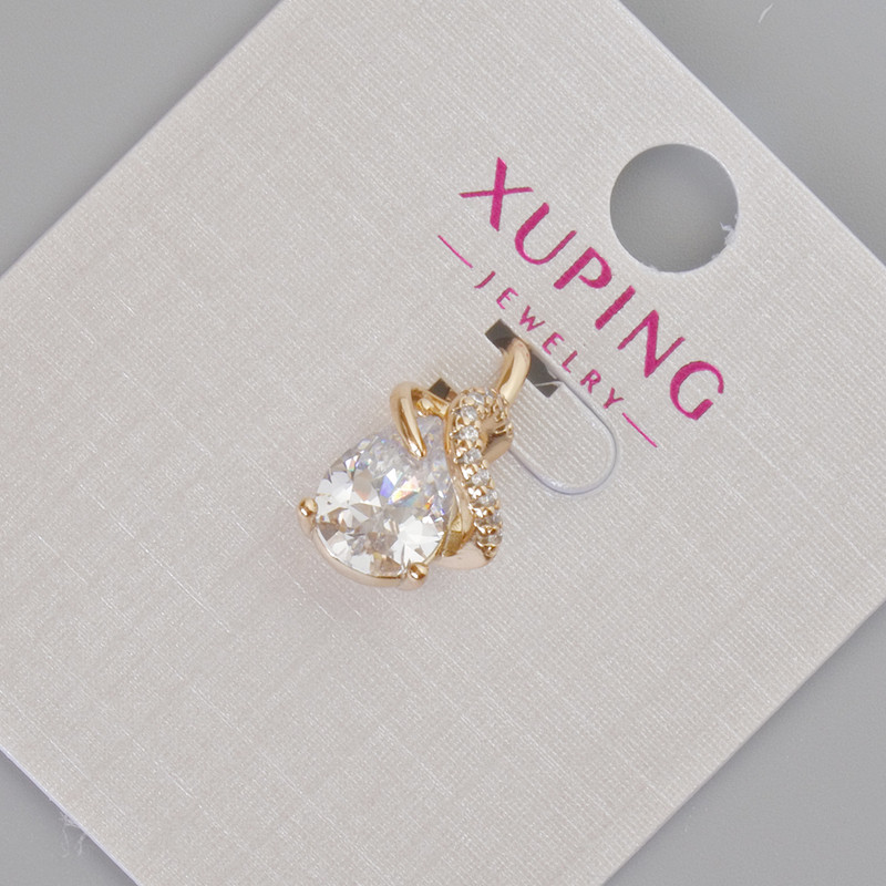 Xuping Pendant with White Crystal and Rhinestones, 16x10 mm Diameter, 18K Gold Plating