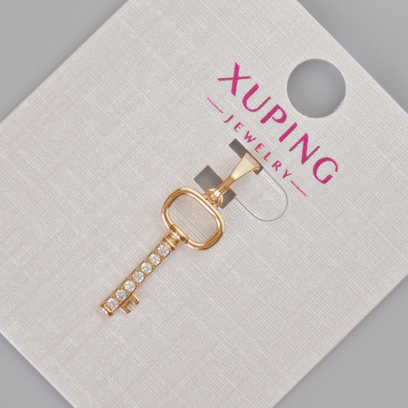 Xuping Pendant "Key" with White Crystals, diameter 25x8 mm, 18K Gold Plating