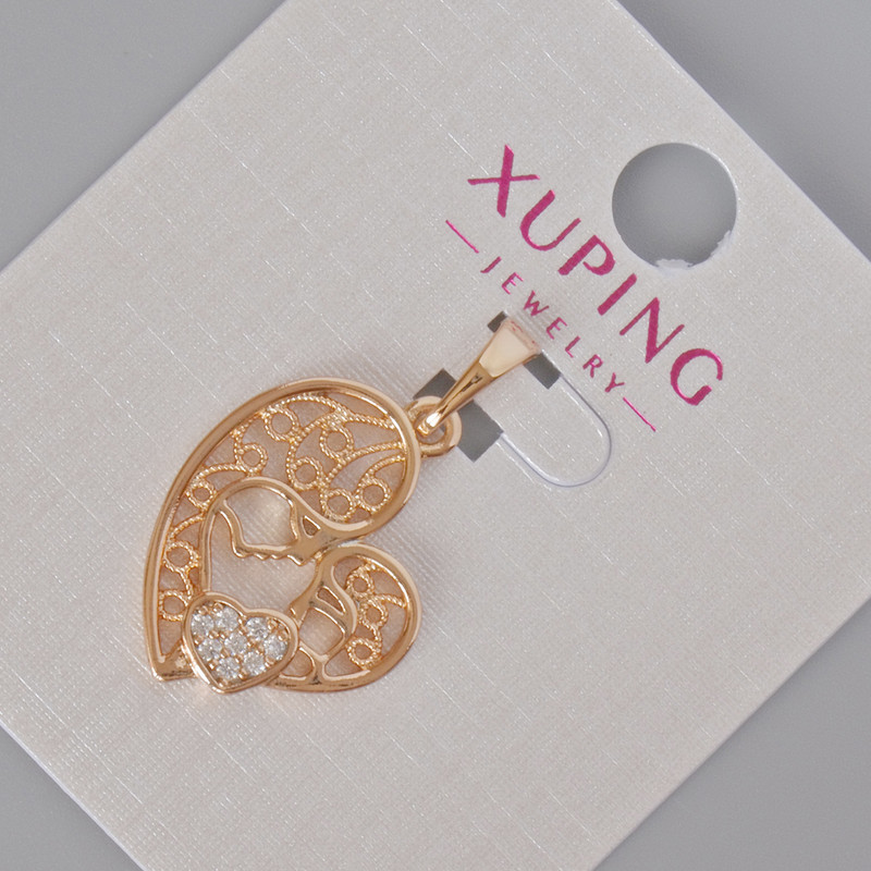 Xuping Pendant 'Mom with Baby' with White Crystals, diameter 27x17 mm, 18K Gold Plating