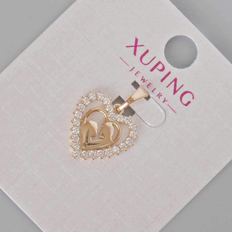 Xuping Pendant 'Heart' with White Crystals, Diameter 20×15 mm ± 18K Gold Plating
