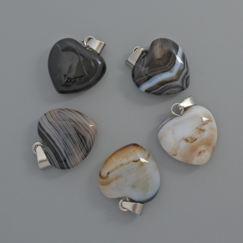 Pendant Heart Black Agate, diameter 15x15x6mm+-, length 23mm+-