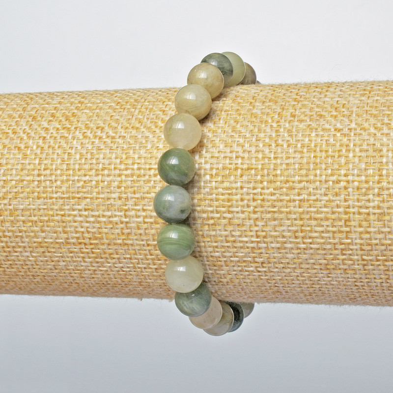Seraphinite Bracelet (pressed) Smooth Beads, 8.5 mm diameter, 18 cm length, stretch