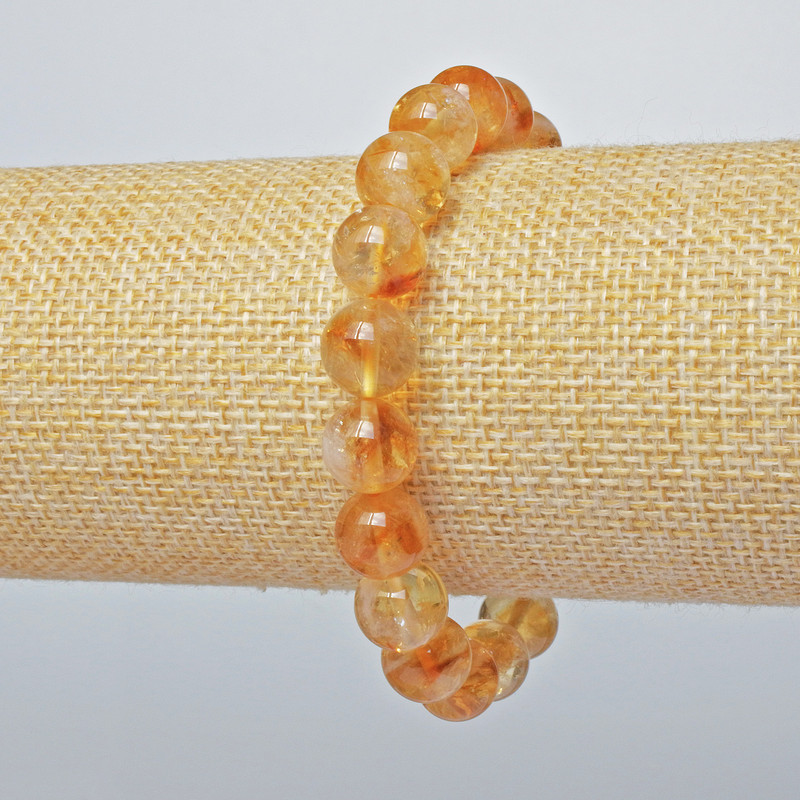 Bracelet with natural citrine, smooth beads, diameter 10.5 mm, length 18 cm, stretch