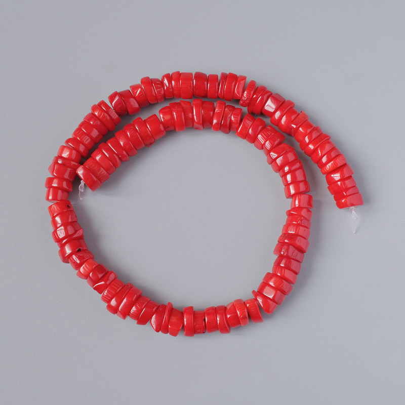 Natural coral beads, faceted, diameter 11×4 mm, length 40 cm on thread